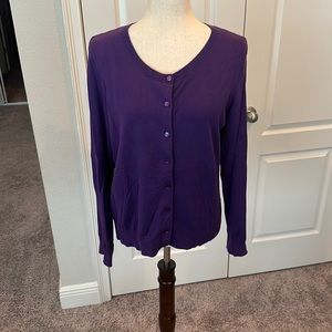 Talbots purple button up cardigan - cute as shirt or as a sweater. Size M.